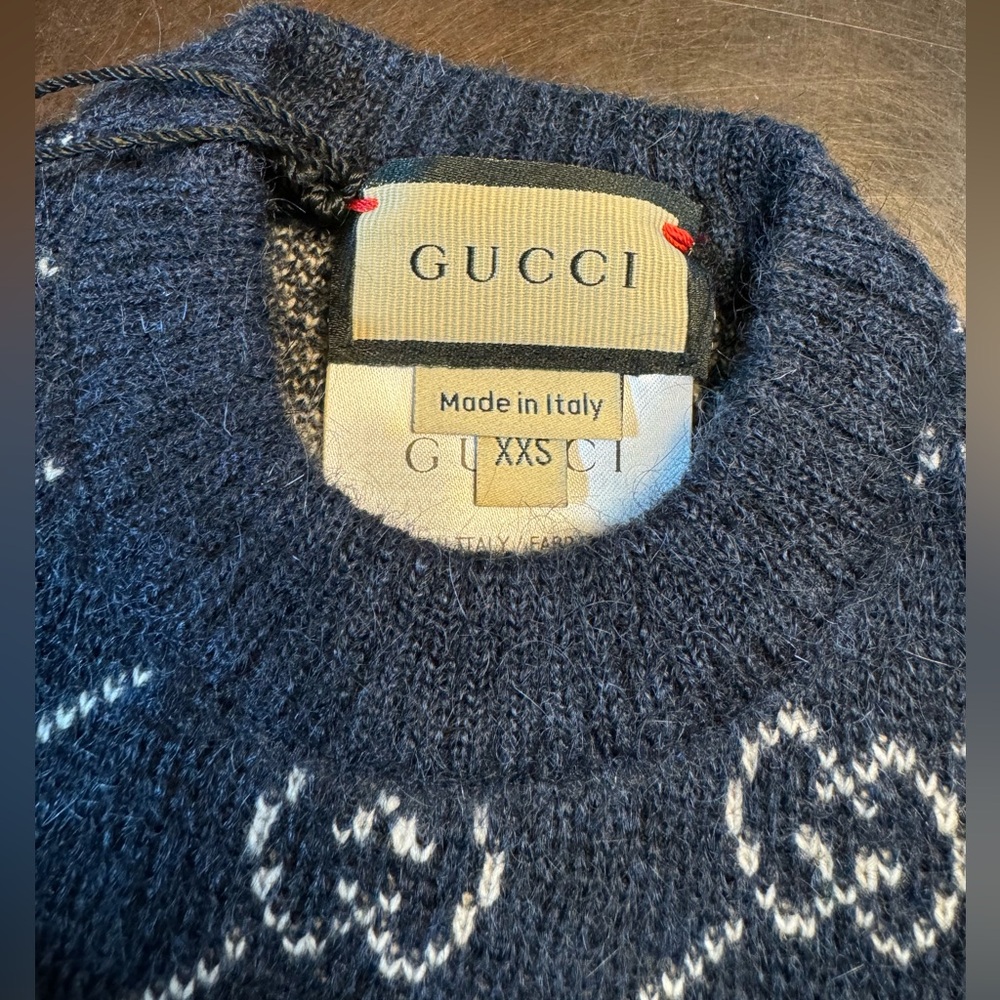 New Authentic Gucci GG Logo Dog Wool Sweater Vest Blue - Picture 15 of 16